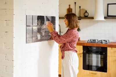 Magnetic photo board World map on wood