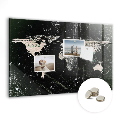 Magnetic photo board World map dollar