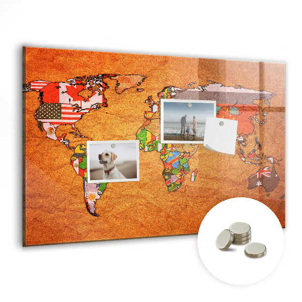 Magnetic photo board World map with flags