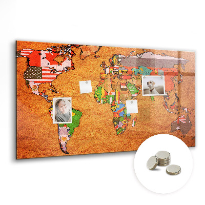 Magnetic photo board World map with flags