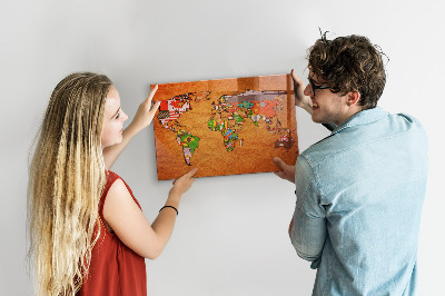 Magnetic photo board World map with flags