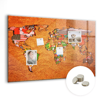 Magnetic photo board World map with flags