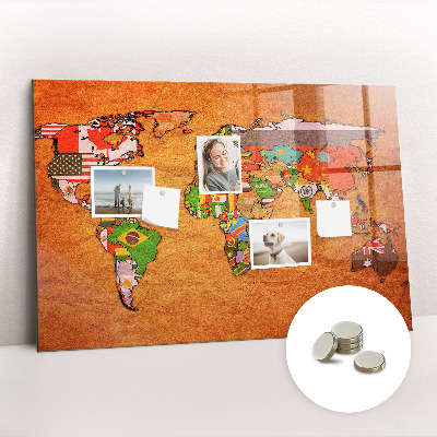 Magnetic photo board World map with flags