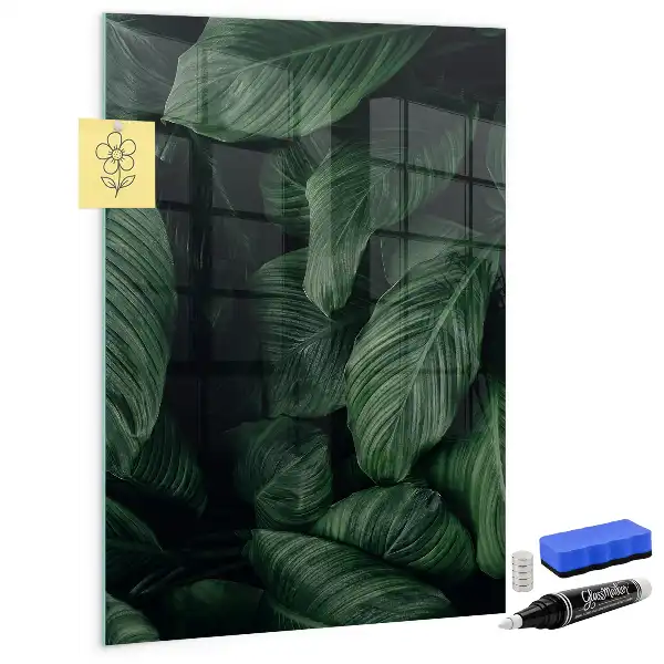 Magnetic dry erase board with jungle plant leaves print