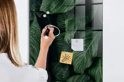 Magnetic dry erase board with jungle plant leaves print