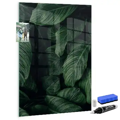 Magnetic dry erase board with jungle plant leaves print