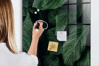 Magnetic dry erase board with jungle plant leaves print