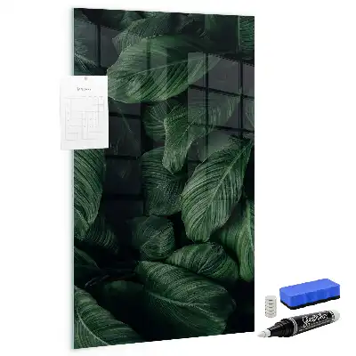 Magnetic dry erase board with jungle plant leaves print