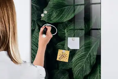 Magnetic dry erase board with jungle plant leaves print