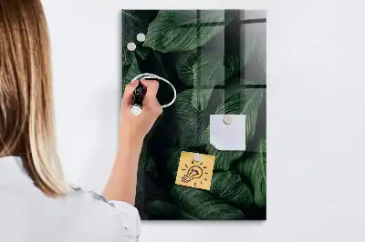 Magnetic dry erase board with jungle plant leaves print