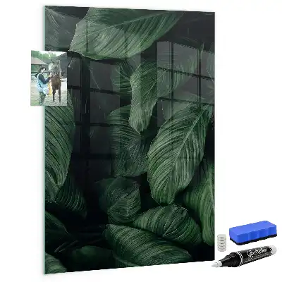 Magnetic dry erase board with jungle plant leaves print