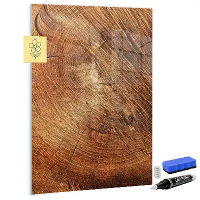 Dry erase magnetic board with a tree trunk cross-section design