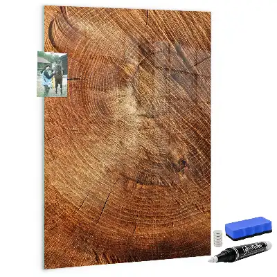 Dry erase magnetic board with a tree trunk cross-section design