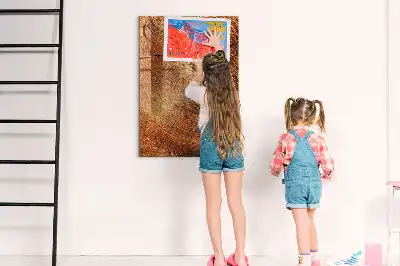 Dry erase magnetic board with a tree trunk cross-section design
