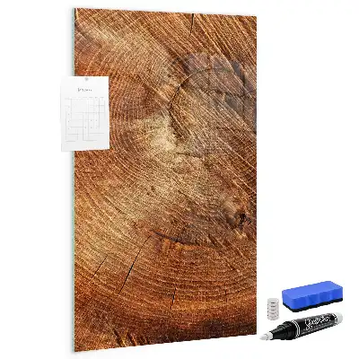 Dry erase magnetic board with a tree trunk cross-section design