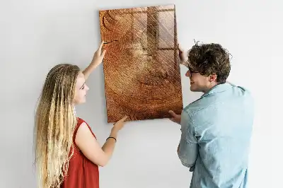 Dry erase magnetic board with a tree trunk cross-section design