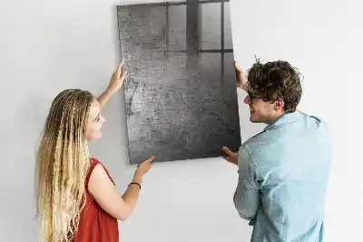 Dry erase magnetic board with a scratched metal finish