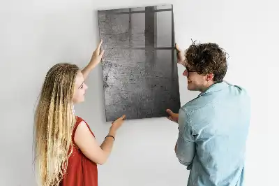 Dry erase magnetic board with a scratched metal finish