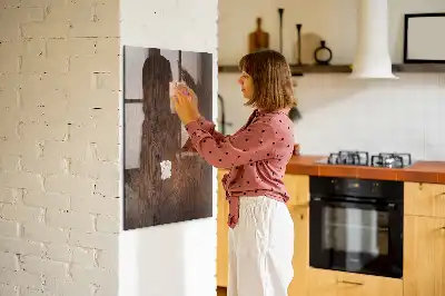 Magnetic dry erase board in dark wood finish