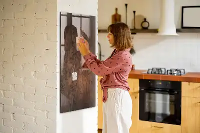 Magnetic dry erase board in dark wood finish