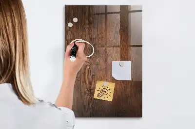Magnetic dry erase board in dark wood finish