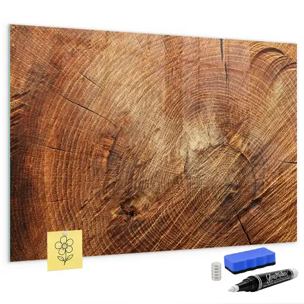 Magnetic dry erase board with an old tree trunk design frame