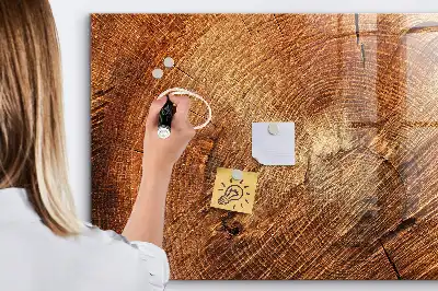 Magnetic dry erase board with an old tree trunk design frame