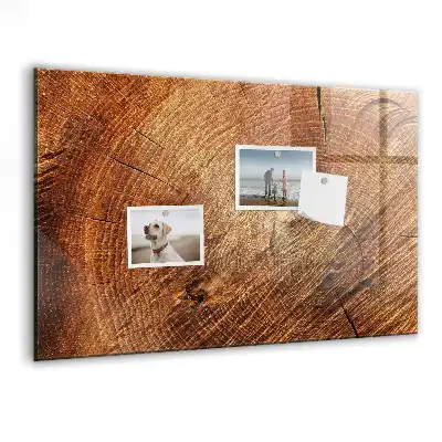 Magnetic dry erase board with an old tree trunk design frame