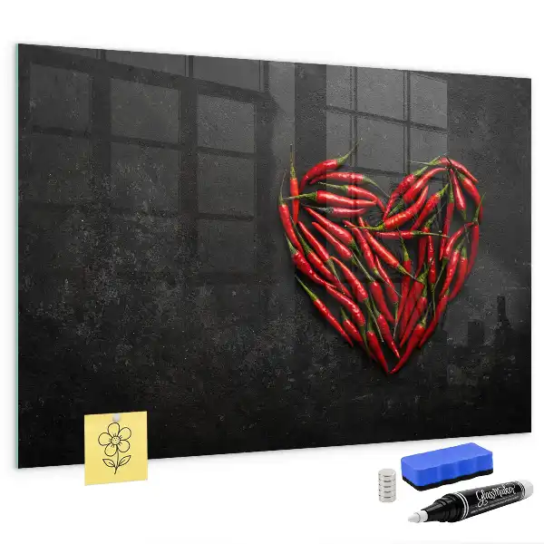 Magnetic dry erase board heart made of peppers design