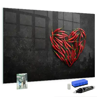 Magnetic dry erase board heart made of peppers design