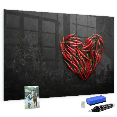 Magnetic dry erase board heart made of peppers design