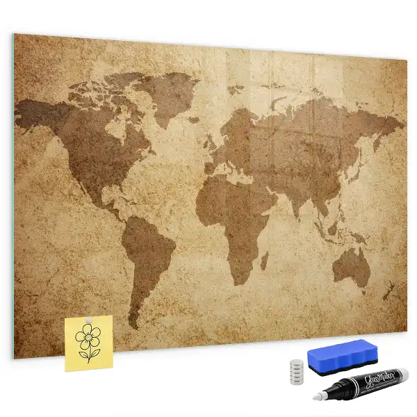 Magnetic erase board vintage world map design