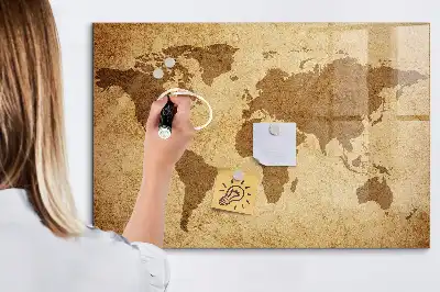 Magnetic erase board vintage world map design