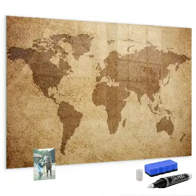 Magnetic erase board vintage world map design