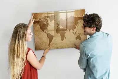 Magnetic erase board vintage world map design