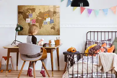 Magnetic erase board vintage world map design