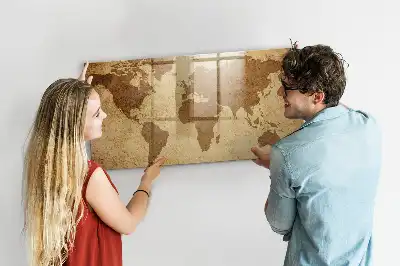 Magnetic erase board vintage world map design