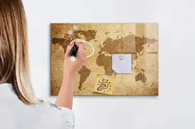 Magnetic erase board vintage world map design