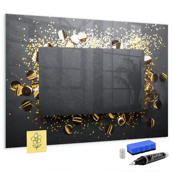 Magnetic dry erase board with gold confetti finish