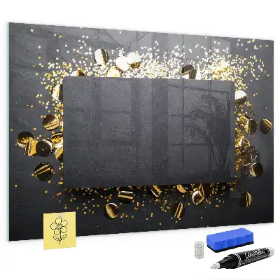 Magnetic dry erase board with gold confetti finish
