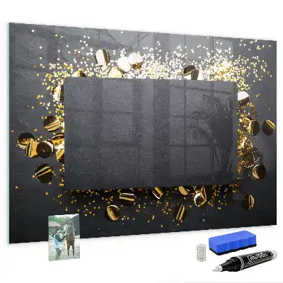 Magnetic dry erase board with gold confetti finish