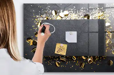Magnetic dry erase board with gold confetti finish