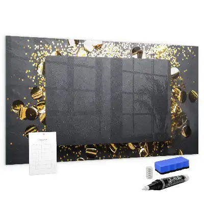 Magnetic dry erase board with gold confetti finish