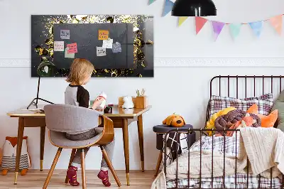 Magnetic dry erase board with gold confetti finish