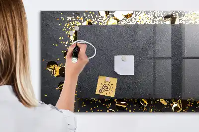 Magnetic dry erase board with gold confetti finish