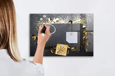Magnetic dry erase board with gold confetti finish