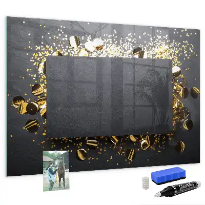 Magnetic dry erase board with gold confetti finish