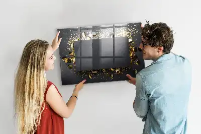Magnetic dry erase board with gold confetti finish