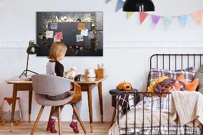 Magnetic dry erase board with gold confetti finish