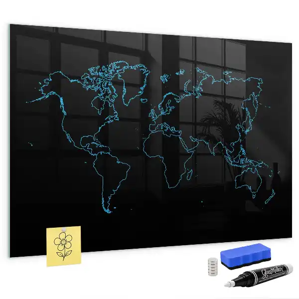 Magnetic dry erase board world map outline